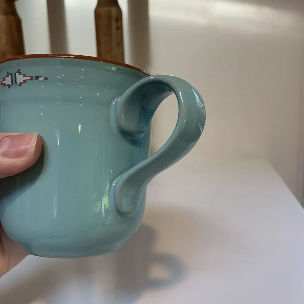 Vintage coffee mugs Southwestern Noritake Stoneware Boulder Ridge 3 Aqua Aztec - Picture 6 of 15